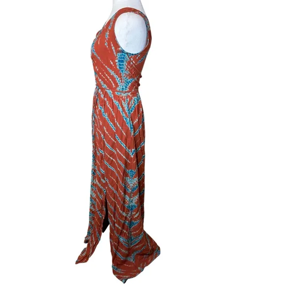 YFB Young Fabulous & Broke Sleeveless Rust‎ Orange & Blue Maxi Dress Med Tie Dye - Image 5