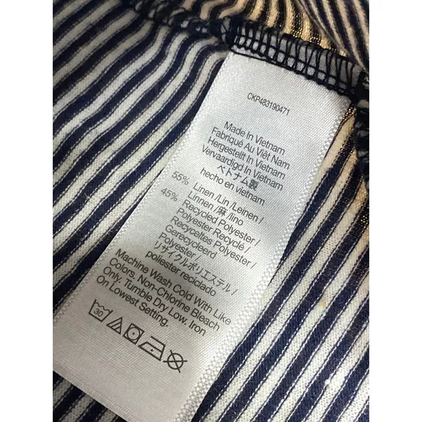 Madewell Black White Linen Striped V Neck Drop Sleeve T Shirt Tee Top Size M - Image 4
