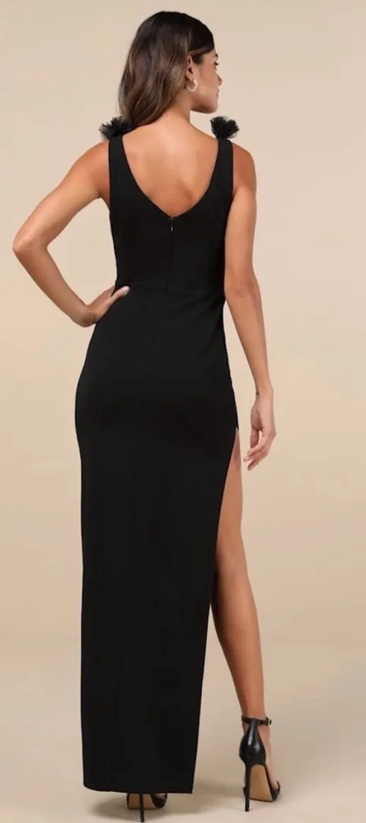 Lulus Maxi Black Dress 3D flowers  - Image 2