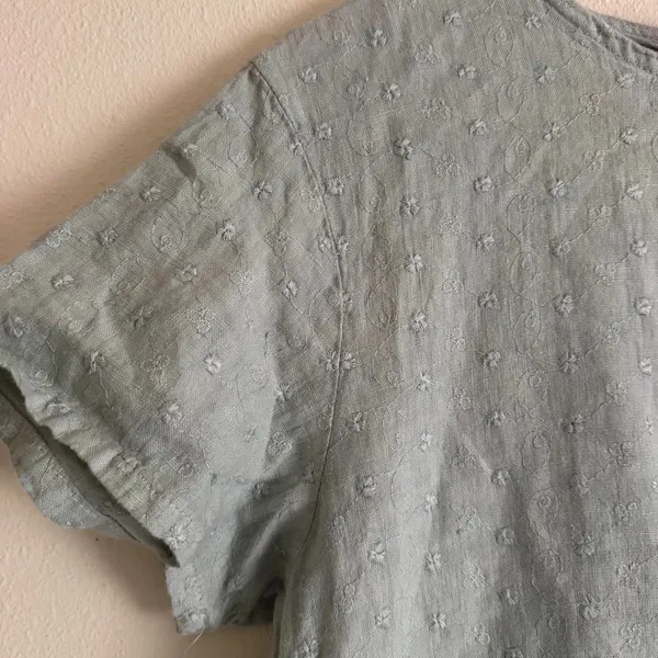 Marc + Ware Linen Dress M Sage Light Blue Floral Embroidered Lagenlook Cottageco - Image 2