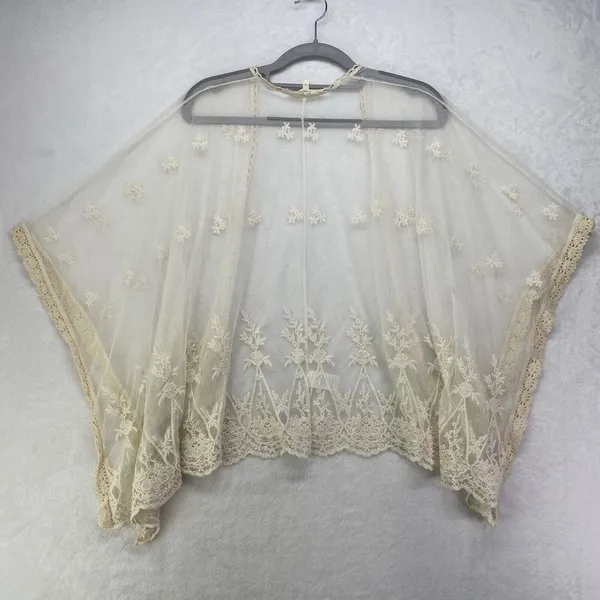 Haute Society coverup Womens S Beige Lace Sheer Open Drape Top mesh -‎ flaw - Image 6