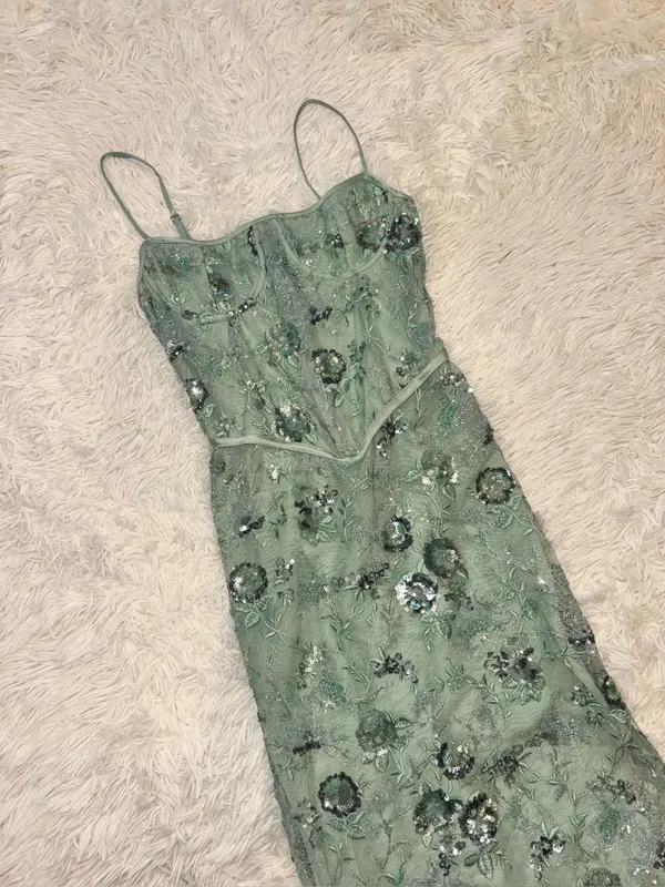 NEW House of Cb Naima Hand Beaded Corset Jade Green Gown Sz S - Image 11