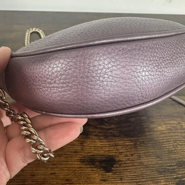 Gucci Soho Disco Crossbody Bag Womens Small Purple Leather Tassel Chain Italy - Image 12