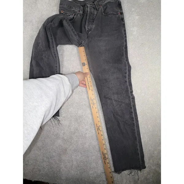 womens levis 501 button fly jeans 26x28 raw‎ hem Washed Black Gray - Image 10