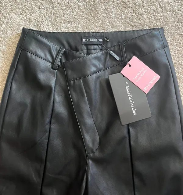 Pretty Little Thing Asymmetrical Waist Leather Pants - Image 4