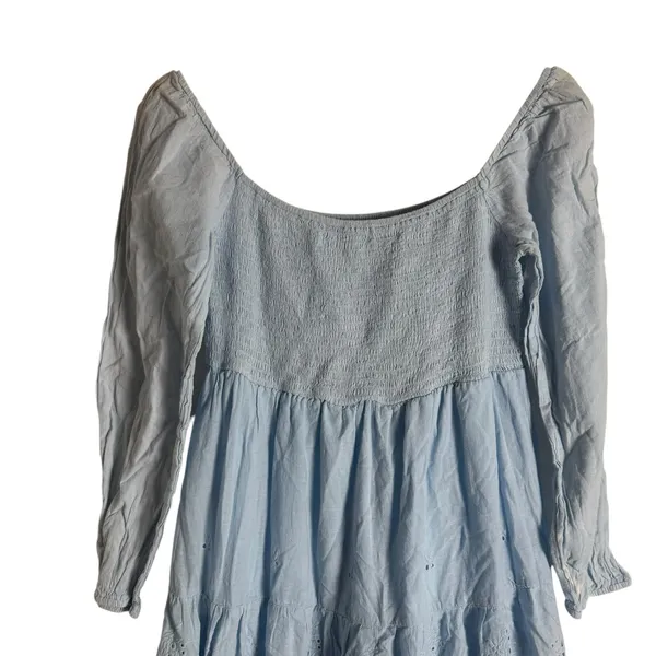Area Stars Eyelet Trim Light Blue Long Sleeve Square Neck Dress Size Medium - Image 11