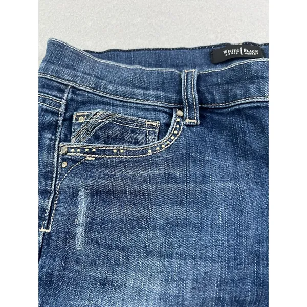 White House Black Market WHBM 6R Slim Ankle Jeans Distressed Medium‎ Wash Blue - Image 7