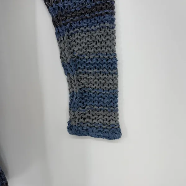Free People Striped Knit Pullover Sweater Long Sleeve Blue Grey M Slouchy Boho‎ - Image 3