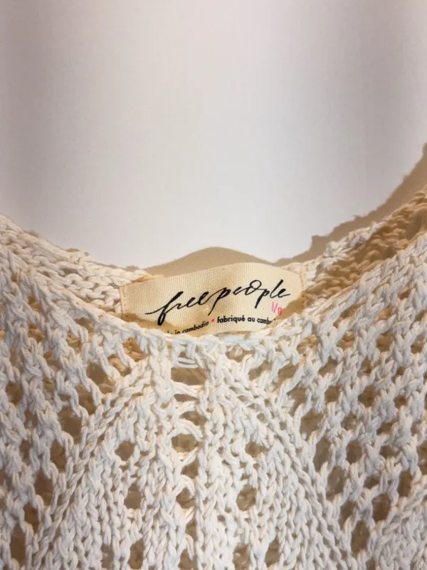 Free People Sea Song Sheer Crochet Knit Scalloped Longline Tank Top Size L - Image 3