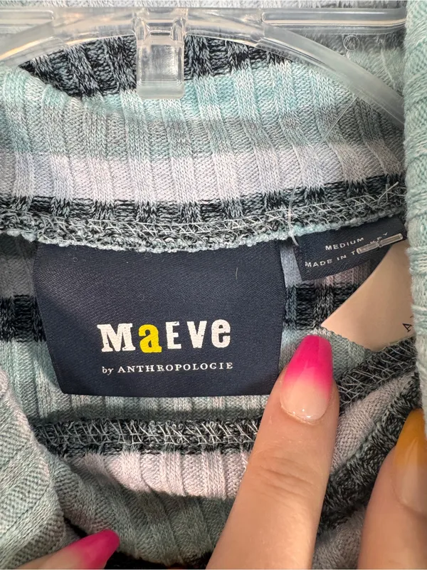 Maeve Anthropologie Blue Striped Puff Shoulder Turtleneck Sweater Womens M Top - Image 10