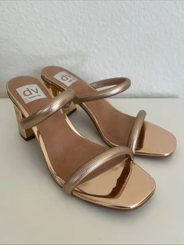 NWOT Dolce Vita Rose Gold Halsty Two-Band Strappy 3” Block Heel Sandals Size 6.5 - Image 4