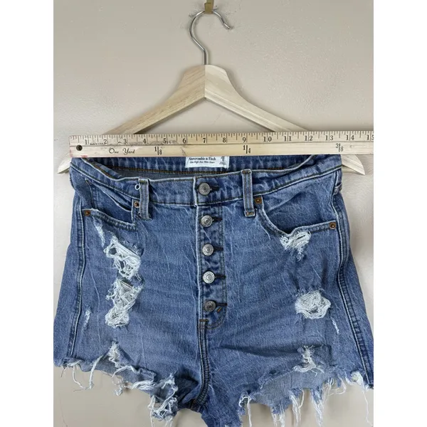 Abercrombie & Fitch Women’s 29/8 Ultra High Rise Mom Short Distressed Denim Blue - Image 9