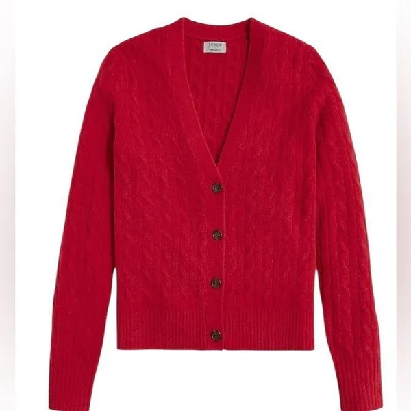 J. Crew - Red Extra Soft Preppy Cardigan Cable Knit Sweater Sz M - Image 2