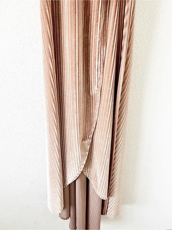 Baltic Born Andi Champagne Velvet High Low Flutter Sleeve True Wrap Maxi Dress - Image 5