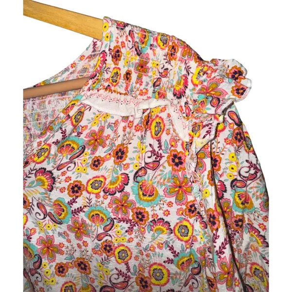 Democracy Boho Hippie Smocked Top Women's Large Floral Ruffle Vacation‎ Beach - Image 2