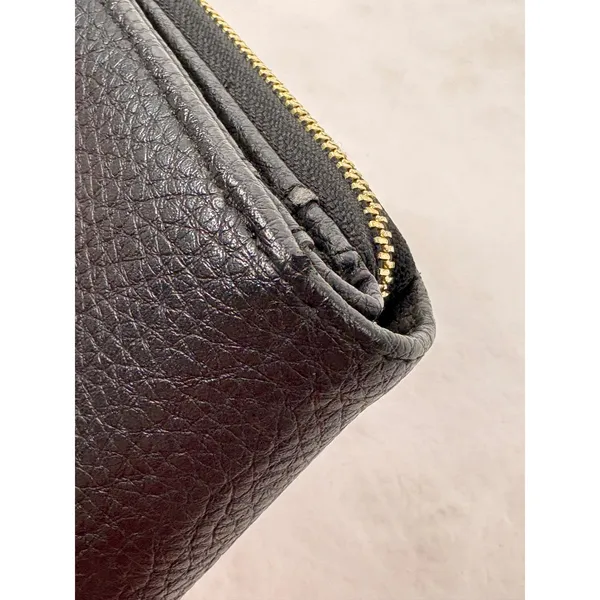 Steve Madden Womens Black Pebbled Faux Leather Zip Bifold Wallet Gold Logo‎ Bar - Image 11
