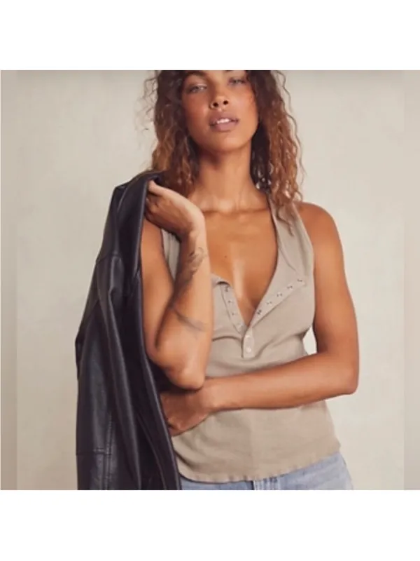 Free People Intimately Laid Back Green Ribbed Tank L - Image 3