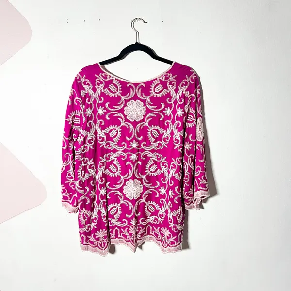 Anthropologie Solitaire Peasant Top XL Pink Floral Embroidered Boho - Image 3