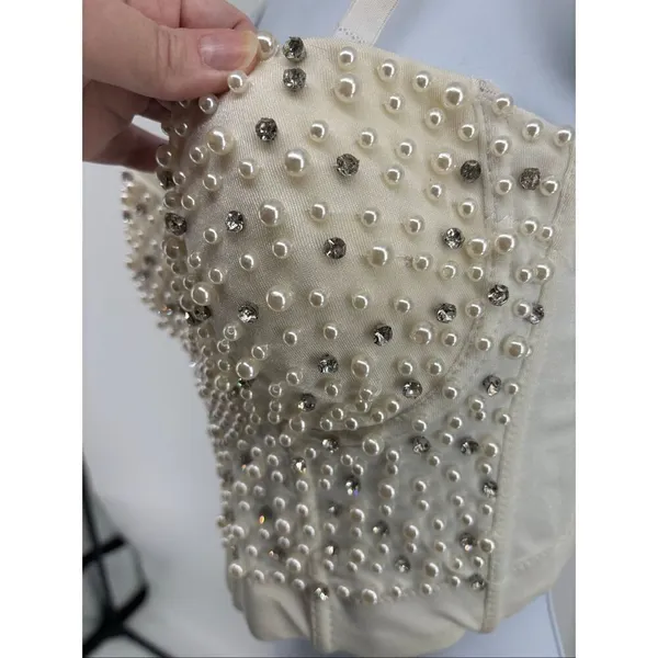 Windsor Pearl Rhinestone Bustier Corset Top XS Beaded Structured Party Top - Image 9