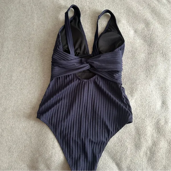 NWT CUPSHE One Piece Swimsuit Ruched Textured Ribbed navy blue size XS - Image 5