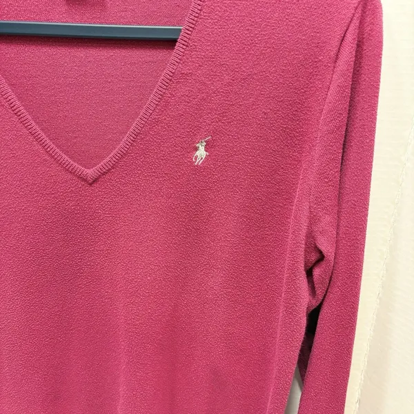 Ralph Lauren Sport Sweater Pink V Neck Pony Logo XL Cotton Blend Lightweight - Image 2