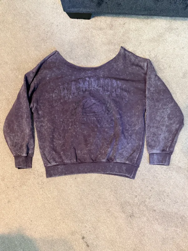Urban Outfitters Purple Acid Wash Champion Off The Shoulder Sweatshirt Size S/M - Image 3