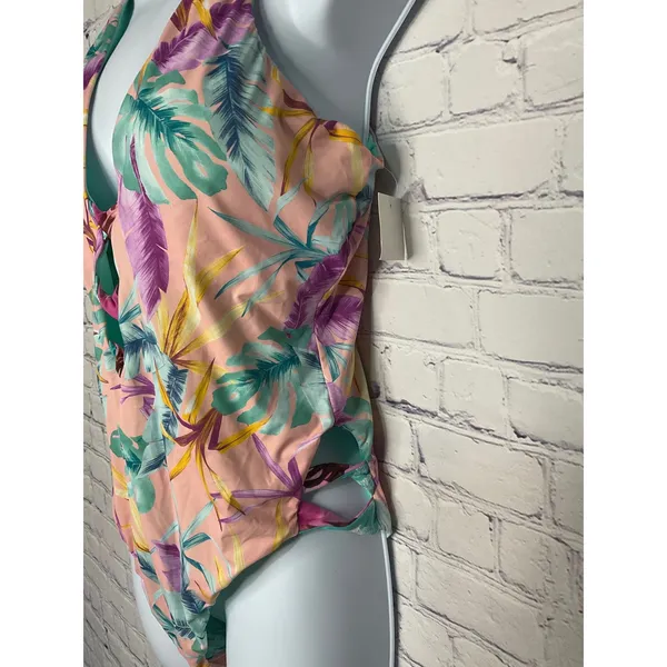 Bar III Women's XL Plunge Lace-Up Tropical Print‎ One Piece Swimsuit NWT - Image 4