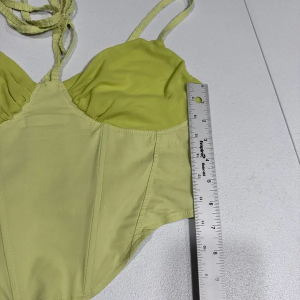 Women’s Cropped Tank Top Size S Boning Rushed Mesh Y2K Green Coquette Feminine - Image 10