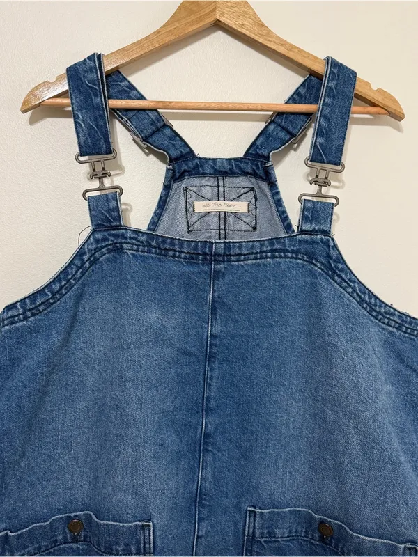 Free People We The Free Overall Smock Mini Dress Size Medium Denim - Image 4