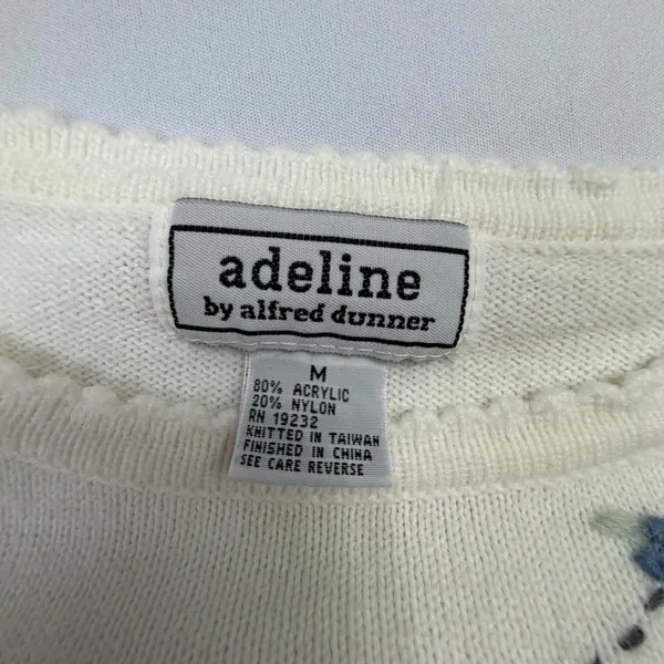 Adeline Alfred Dunner Vintage Women's Cream Floral Embroidered Pullover Sweater - Image 2
