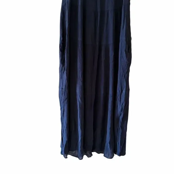 Max Studio Sleeveless Tiered Maxi Navy Pockets Bohemian Festival Dress SZ S - Image 7