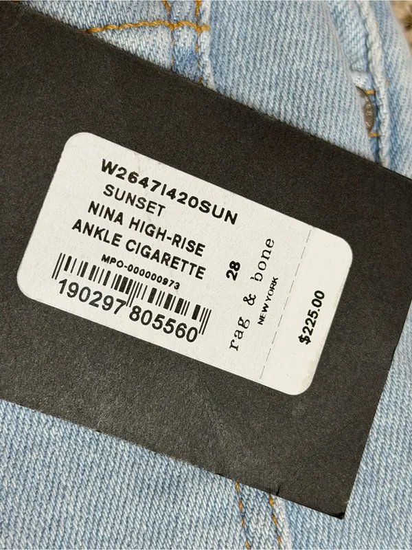 🆕 rag & bone High Rise Ankle Cigarette Jeans size 28, Nina - Image 6