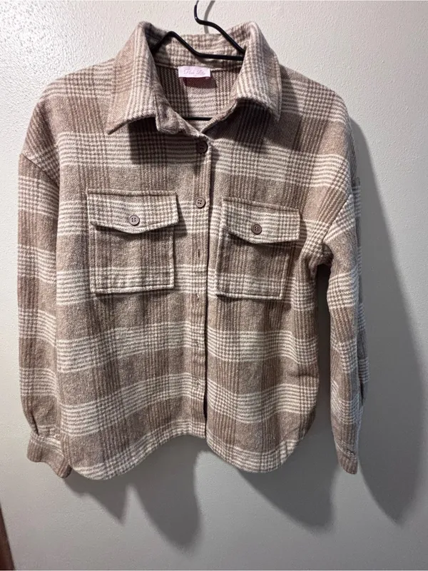 Pink Lily Brown and Cream Plaid Jacket- Women’s Size Small - Image 5