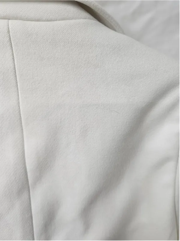 Women's Long Pea Coat, Size S, White and Black - Image 7