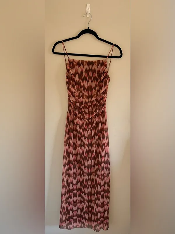 H&M Draped Mesh Strappy Dress, Brown/Pink/Beige, Size M, NWT - Image 5