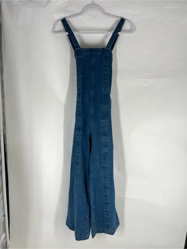 Apiece Apart Carmen Denim Overalls Size 0 Blue Wide Leg Cross Back Jumpsuit - Image 2