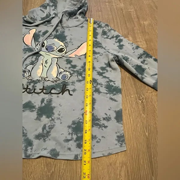 Disney Lilo and Stitch Ohana Blue Tie Dye Boxy Cropped Hoodie Sweatshirt Size S - Image 6