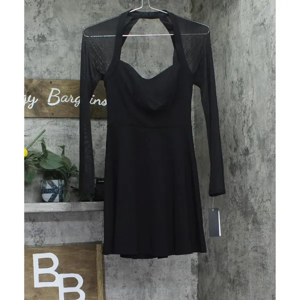 NWT City Studio Juniors Sheer Long Sleeve Mesh Fit Flare Skater Dress Black 0 - Image 4