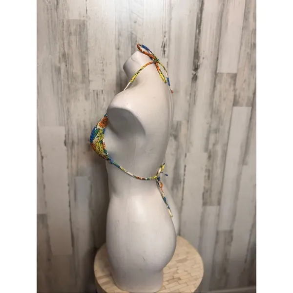 Multicolor Floral Triangle Bikini Top – Size Medium Green - Image 3