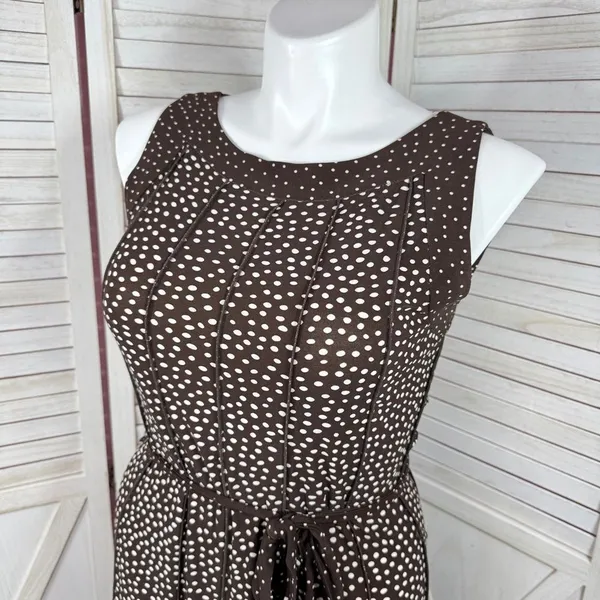 Perceptions Polka Dot Panel A Line Midi Dress Sleeveless‎ Brown White 12 - Image 7