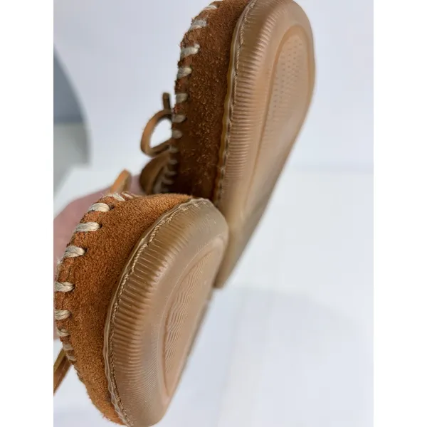 Minnetonka‎ Brown Suede Shearling Lined Moccasins Leather Laces Women's 6 - Image 4
