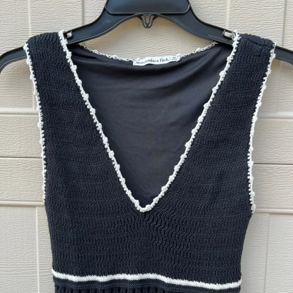 Abercrombie & Fitch Black White Crochet Mini Dress Sz XS Summer Vacation Resort - Image 2