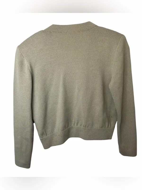 Vintage St. Andrew Sage Green V-Neck Cardigan Sweater with Gold Buttons - Image 2