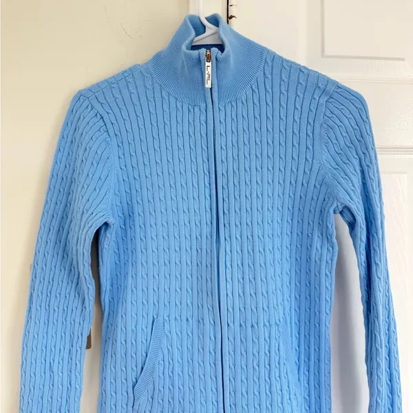 Lauren Ralph Lauren Active Women’s Light Blue Cable-Knit Full Zip Sweater M - Image 2
