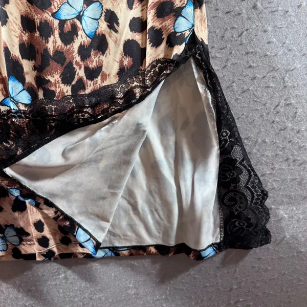 1465 | NEW Leopard Butterfly Lace Trim Side Split‎ Lingerie/Slip Dress Womens M - Image 5