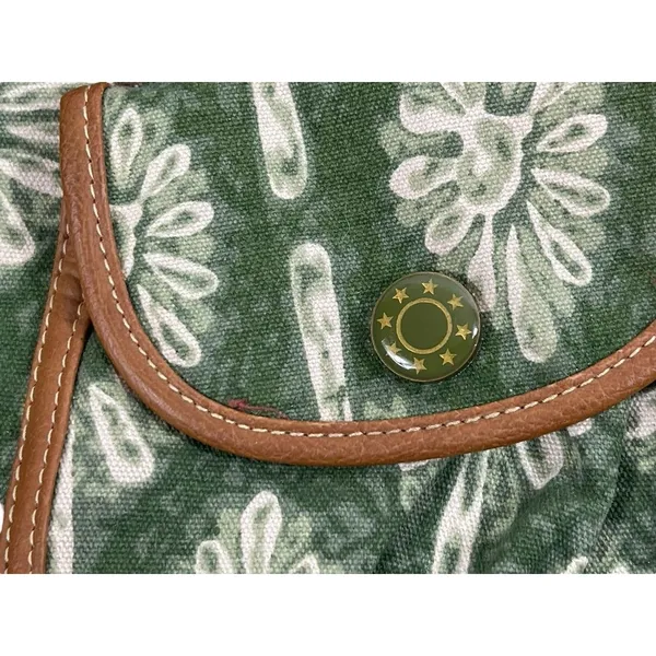 Y2K 90s The Sak Green Floral Canvas Shoulder Bag Brown Faux Leather Trim Purse - Image 3