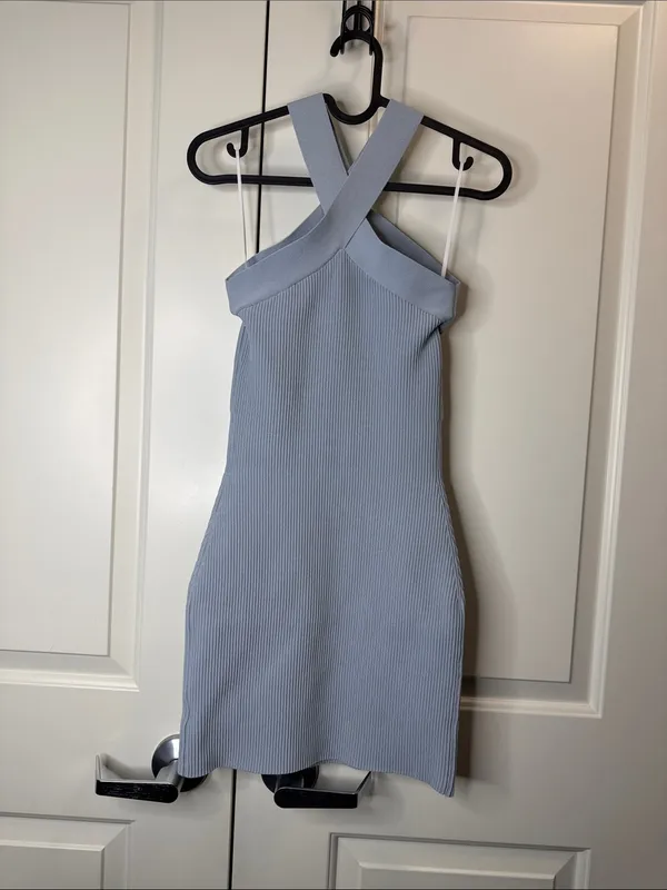 Aritzia Babaton Sculpt Knit Ribbed Criss Cross Halter Mini Dress XS - Image 5
