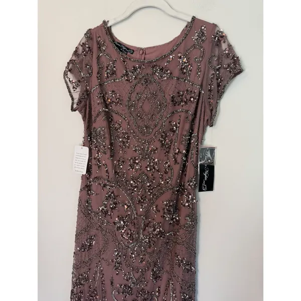 Pisarro Nights Embellished Mesh MIDI Gown Beaded Sz 10 Mauve NWT $268 - Image 10