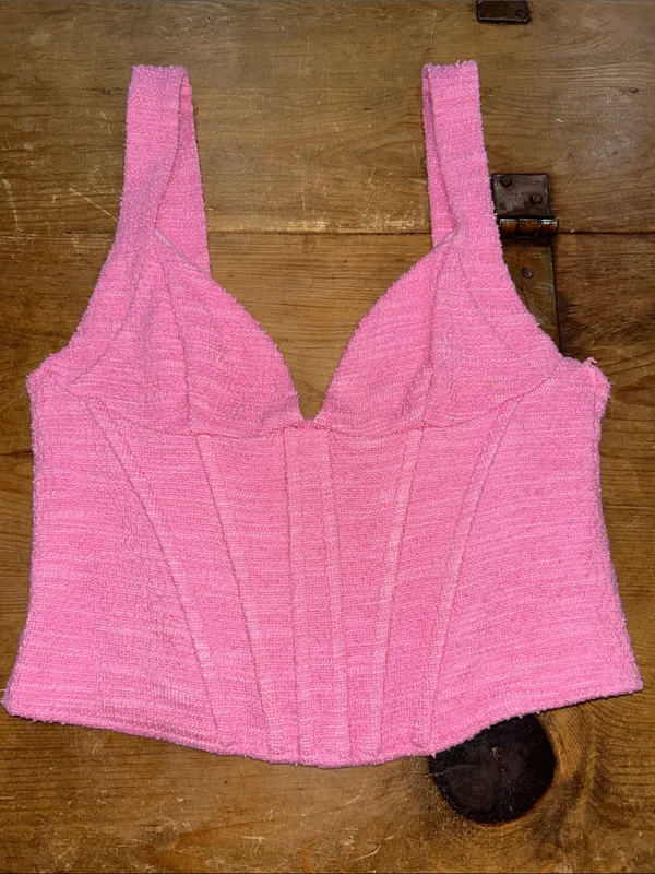 ZARA Women’s Pink Textured Corset Bustier Crop Top Size Small S - Image 2