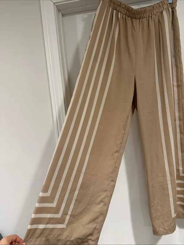 Wide Leg Striped Palazzo Pants - Beige - Image 2